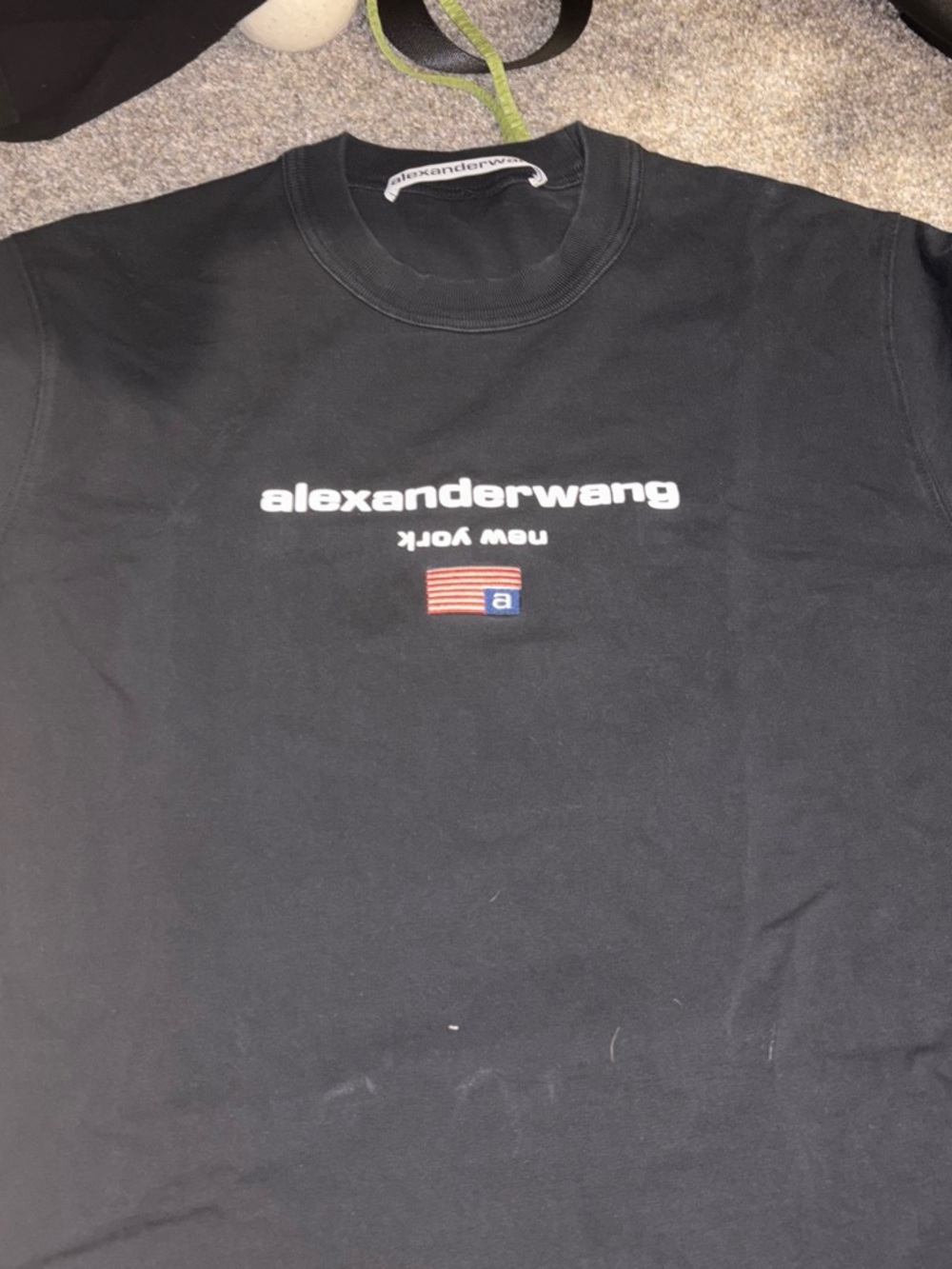 Alexander Wang Black Crewneck with White Logo and Red Accent